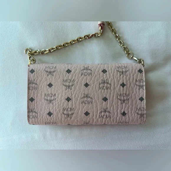 MCM Blush Pink Crossbody Bag with Gold Chain